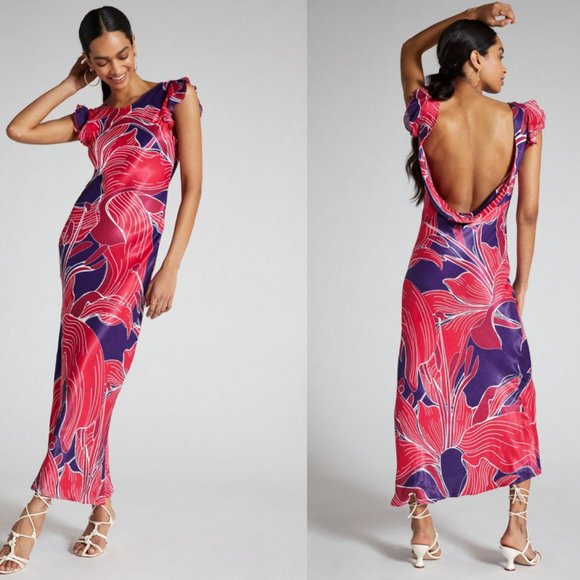 Anthropologie, Conditions Apply Dresses & Skirts - CONDITIONS APPLY LOW-BACK BIAS DRESS, PINK FLORAL